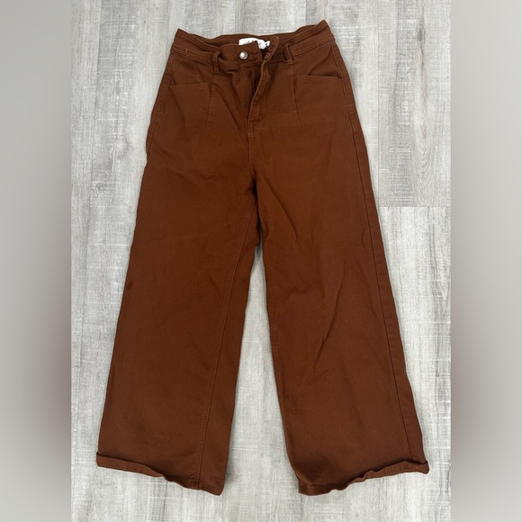 Petal + Pup Women’s Brown Wide Leg Pants Size M High Rise Casual Cotton Blend - Picture 2 of 3